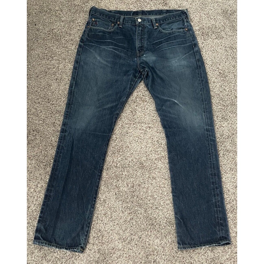 Polo Ralph Lauren Jeans Mens 40 x 32 Blue Denim Slim‎ Straight Whiskers